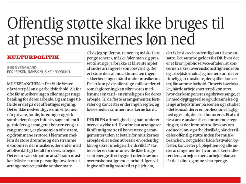 Offentlig støtte skal ikke presse musikernes løn ned